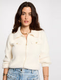 Gilet manches longues col à revers ivoire femme - 1