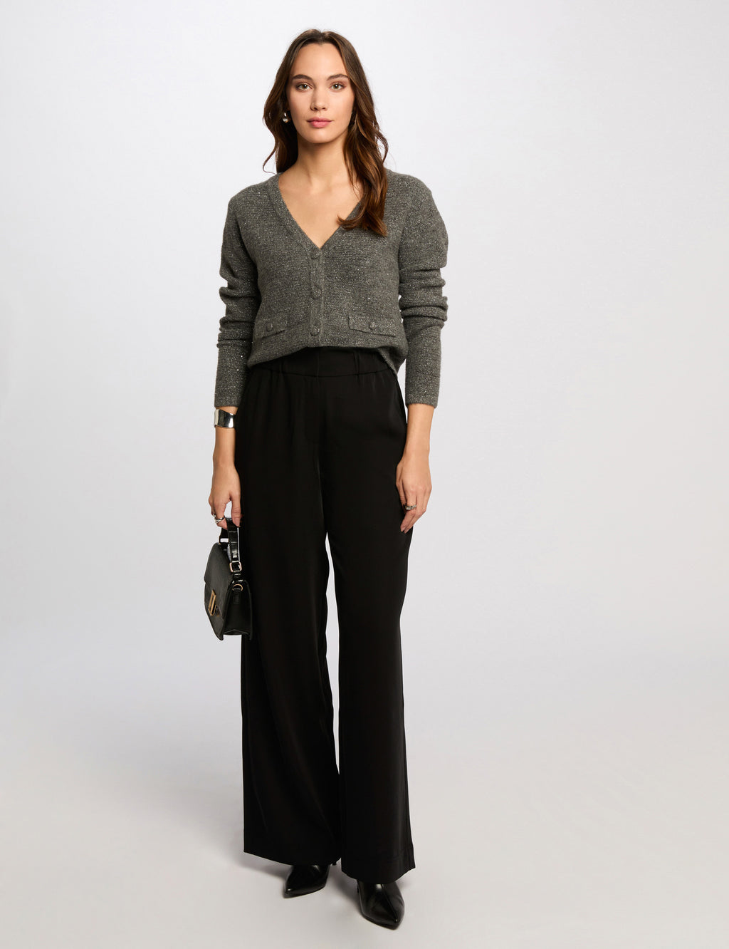 Pantalon large à fronces noir femme - 1