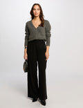 Pantalon large à fronces noir femme - 1