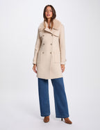 Manteau droit col fourrure beige femme - 1