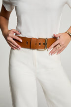 Ceinture large similicuir camel femme - 1