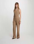 Combinaison fluide col v taupe femme - 1