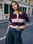 Pull col à revers bordeaux femme - 1