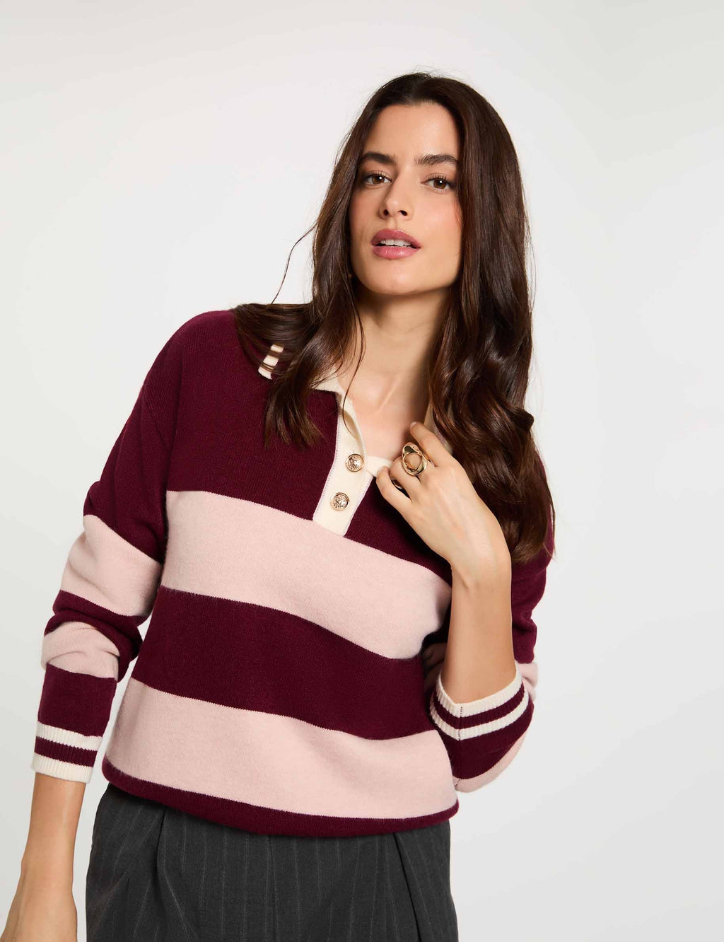 Pull col à revers bordeaux femme - 2