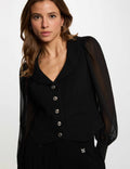 Gilet manches bouffantes noir femme - 1