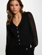 Gilet manches bouffantes noir femme - 1