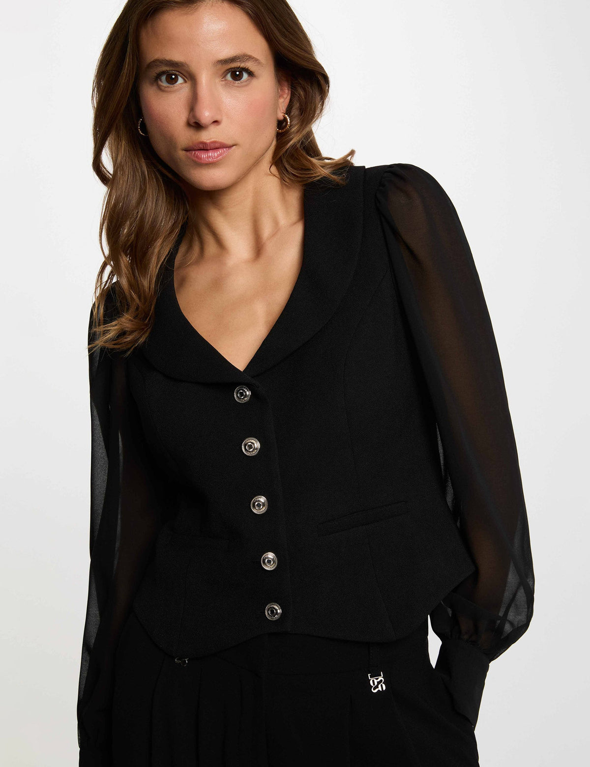 Gilet manches bouffantes noir femme - 1