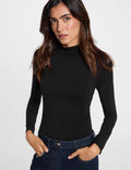 T-shirt col montant manches longues noir femme - 1